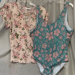 Essentials Teal and Pink Floral One-Piece Swimsuit